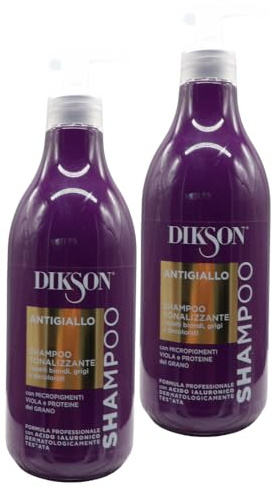 Shampoo ANTIGIALLO, Tonalizzante, Per Capelli Biondi, Grigi e Decolorati. Con Micropigmenti Viola e Proteine Del Grano. Formula Professionale Con Acido Ialuronico 500ml (2 Flaconi)