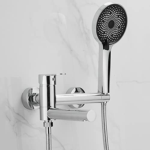 Rubinetto Per Vasca Da Bagno Rubinetto Miscelatore Vasca A Parete Ottone Monocomando, Con Doccetta A 3 Funzioni E Tubo Da 150cm, Per Doccia Da Bagno, Cromo/Argento