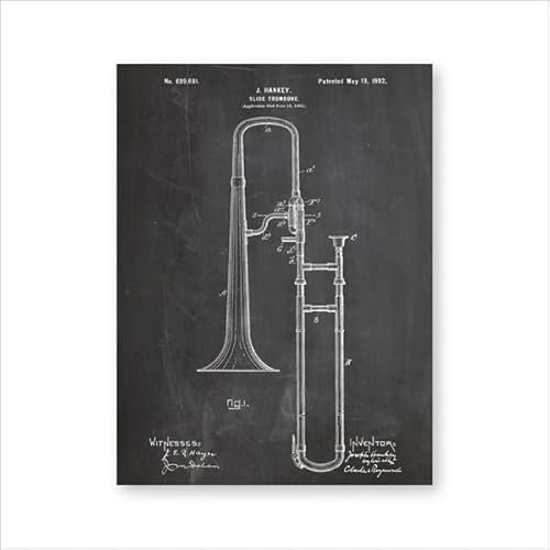 SHUYINGHENGXIE Posaune Blueprint Poster Musik Raum Dekor Vintage Leinwand Malerei Wandkunst Bilder Geschenk Kein Rahmen-C_50x70cm