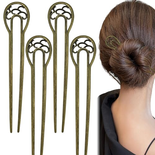 4 PACK Metal U Shaped Hairpin, French Hair Pins, Vintage Hair Sticks Hair Fork Pins Hair Accessories for Women and Girls Hairstyles