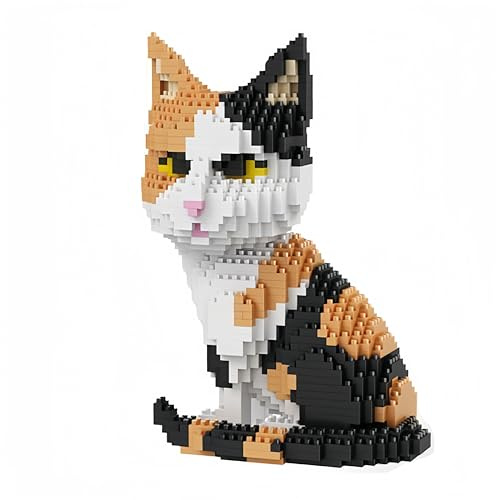 Calico Katzenmodell Micro Mini Baustein Spielzeug Sets | Dreifarbig, entspannend-fokussierter Aufbau, stabile Sitzpose, herziger Tischbegleiter, Geschenk für Katzenliebhaber