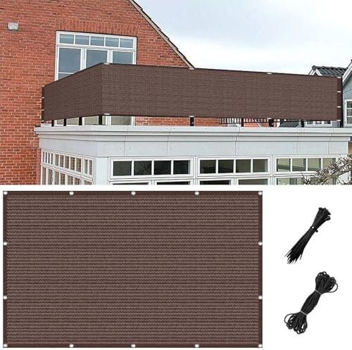 Balkonverkleidung 50 x 80 cm Leicht Wind- Und Uv-Schutz Reißfest, 90% Beschattungsgrad mit Kordel Zaunabdeckung Balkon Sichtschutz, für Balkon Garten, Braun
