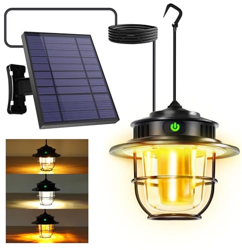 XRDZYXGS Camping Lantern Rechargeable 2000mAh 1000LM, Waterproof Camping Lamp with 6000mAh Independent Solar Panel, Tent Light Stepless Dimming 4 Modes for Emergency, Hiking