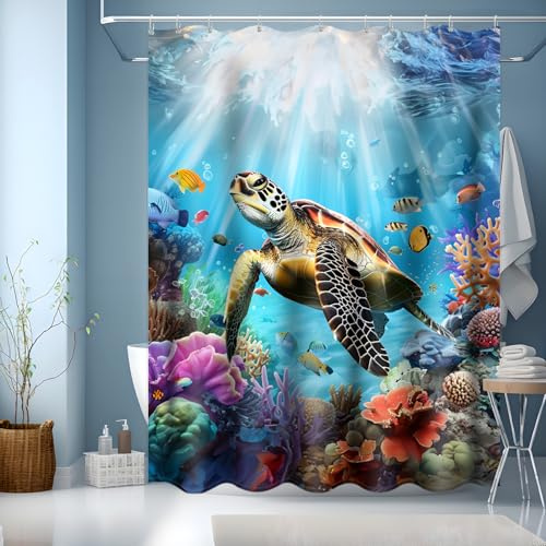JINGYOU Duschvorhang Blau 150x200cm, Duschvorhang Waschbar, duschvorhänge mit Gewicht,Textil Polyester Waschbar badevorhang mit 12 Haken