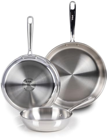 T-fal Pro dreilagiges Edelstahl-Kochgeschirr-Set, 3-teilig, induktionskompatibel, ofenfest, schnelle & gleichmäßige Hitze, professionelle Qualität & Haltbarkeit, Töpfe & Pfannen Set, Bratpfannen-Set,
