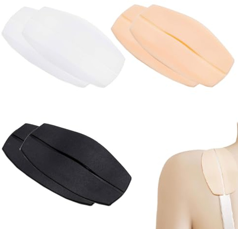 6 Stück BH Trägerpolster,Schulterpolster Damen,Träger Halter,Breite Träger | Selbsthaftend, Trägerkissen Aus Silikon, Lindert Schmerzen (Schwarz/Weiß/Flesh Pink)