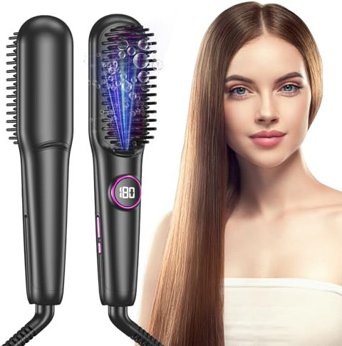 Unipampa Brosse Lissante Ionique, Brosse Lissante pour Cheveux, Lisseur Cheveux Professionnel, Fer à lisser Négatifs Ions, 9 Réglages de Température, 140℃-220℃, Écran LCD, Anti-BrûLure, Chauffe Rapide
