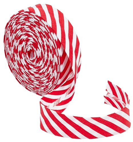 BENECREAT Nastro Sbieco A Strisce Rosse e Bianche da 10 m,21mm Nastro A Righe in Twill di Poliestere per Cucito Fai da Te, Cucitura, Trapuntatura e Bordatura di Indumenti