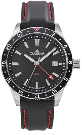 Dugena Herren-Armbanduhr GMT, Quarz, Edelstahl, Saphirglas, Datumsanzeige, wasserdicht, 10 bar