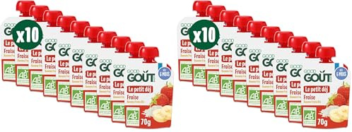 GOOD GOÛT - Petit Déj Fraise - Gourde Pour Bébé - Dès 6 Mois - Format Nomade - Sans Sucres Ajoutés - 10x70g