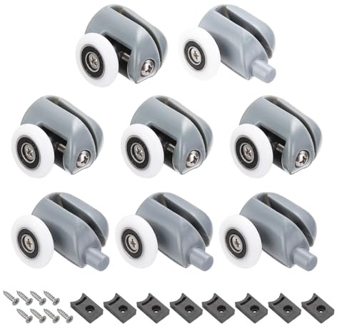 sourcing map 8 Pcs Shower Door Rollers, 23mm Dia ABS Bathroom Glass Door Top Bottom Rollers Runners for 4-5mm Glass Door, Kitchen Sliding Door Pulleys Wheels Replacement with Screw, Gray