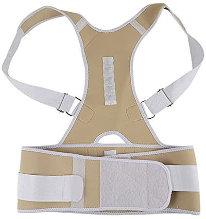 Full Back Support Clavicle Brace Shoulder Posture Corrector Adjustable Upper Back Brace Support Scoliosis Back Humpback Correction Belt for Man Women Teens (Color : White Size : Large) ( (Beige Lar