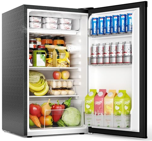 EUHOMY 93L Under Counter Fridge, Small Fridge Freezer with 7-Stage Thermostat, 38dB Ultra-Quiet Undercounter Mini Fridge, 82L Refrigerators & 8L Freezer for Dorm/Office/Bedroom, Black [Energy Class E]