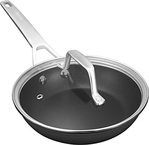 MSMK 18cm Non Stick Frying Pan with Lid, Long Lasting Forged Aluminium Frying Pan, Wok Non Stick, Scratch-Resistant, Induction Compatible, Stainless Steel Handle