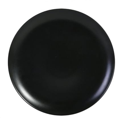 Lot de 12 assiettes rondes BANCA en fine porcelaine Noir, assiettes plates de service pour desserts, salades et gâteaux - diamètre 20 x hauteur 2 cm