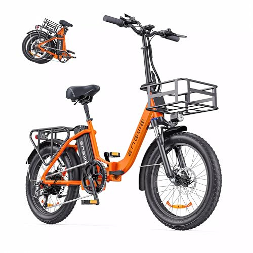 Engwe Elcykel, hopfällbar elcykel med tjocka däck på 20 tum, avtagbart batteri på 15,6 Ah för lång räckvidd upp till 140 km, 7-växlad terrängelcykel för MTB, strand och snö