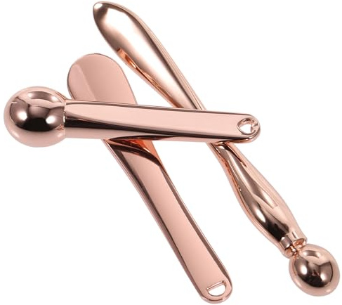 Augencreme Löffel, Zinklegierung, Tragbarer Gesichts und Augen Massagestift | Gold, Kompakt und Schön, für Tasche oder Jackentasche, 3 Stück, als Make Up Werkzeug Zufällige Farbe