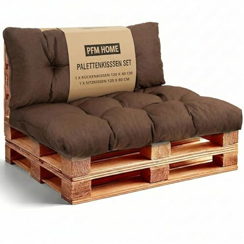 PFM HOME Palettenkissen Outdoor-Kissen für Palettensofa Palettenmöbel Europaletten - Gartenkissen - 1 x Rückenkissen 120 x 40 cm + 1 x Sitzkissen 120 x 80 cm - Braun