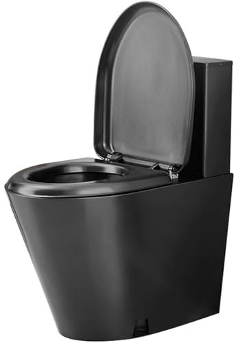 WXXSHGDW WXXZCE Stand Wc mit Spülkasten Komplett, Wc Komplettset Edelstahl 304, Komfort-Sitzhöhe 40cm, Siphon-Spülung, Frostschutz, für Einkaufszentren, Bars, Krankenhäuser(Black)