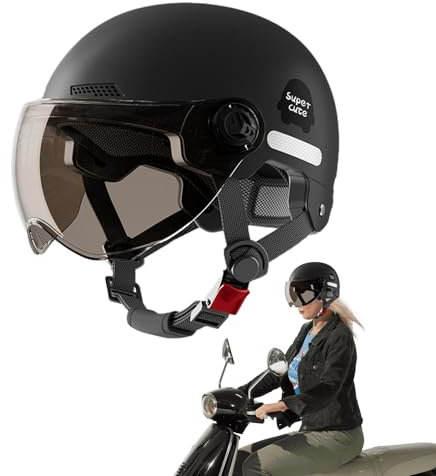 Jethelm Mit Sonnenblende,Multisport Schutz Mopedhelme Mit Offenem Gesicht,Atmungsaktiv Motorradhelm Für Erwachsene,Halbe Rollerhelme Kopfbedeckung,Skateboard Motorradhelm Mit Visier Für Damen Herren