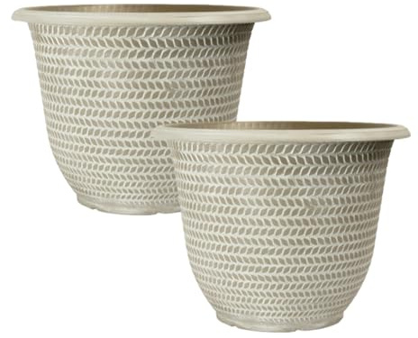 Fyne-Finds Round Plastic Plant Pot 30cm,12inch Grey 12L Washed Taupe Garden Indoor Outdoor Planter Cover Weatherproof Drainageholes Frostproof (2)