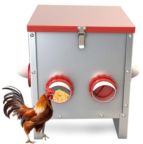 22 lbs Automatischer Hühnerfutterautomat, Geflügelfutterautomat mit großer Kapazität, Hühnerfutterautomat mit Verschlussschnalle, 6 Futteröffnungen, wetterfest mit Abdeckung, (32 * 30 * 41cm)
