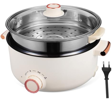 Garneck Cocina Eléctrica Multifunción De Calentamiento Rápido Olla Eléctrica Portátil para Hervir Al Vapor para Dormitorios Oficinas y Viajes Revestimiento Antiadherente
