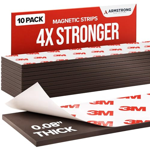Magnetic Tape Strips with Adhesive Backing | Strong 3M Adhesive Magnets for Crafts | Flat No-Roll Flexible Sticky Magnet Sheet Stickers for Wall, Whiteboard, Fridge (10 Tape Strips - 6)