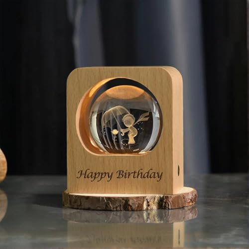 Bola de cristal personalizada con luz nocturna LED, decoración de fotos personalizada para dormitorio y oficina para bodas, padres, mascotas (haya, 8 cm)