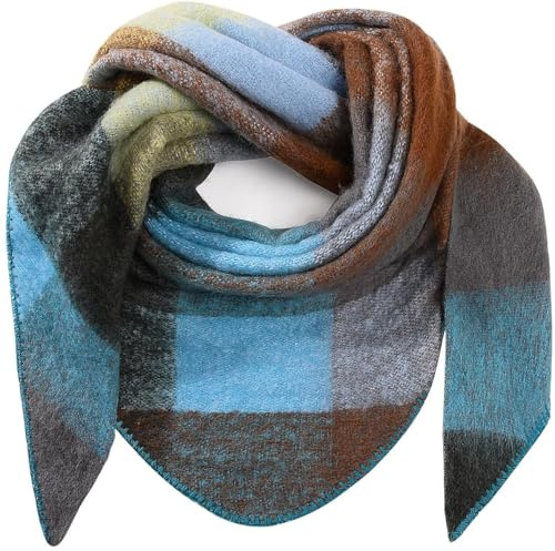 Lonya Dreieck Schal Damen XXL Strick Halstuch Dreieckstuch Damenschal Winter Bunter Schal Winterschal Kuschelig Flauschig, 195×135 CM, Schwarz+Blau