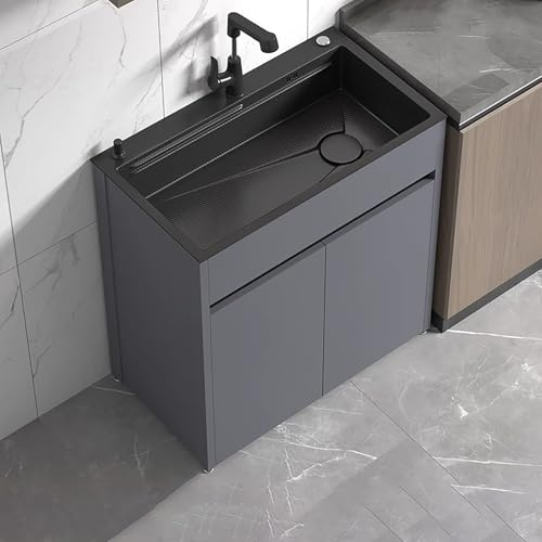 MTSYXYM Plonge INOX Meuble evier Cuisine evier Exterieur,avec Meuble de Rangement, Facile à Nettoyer, Grande capacité,pour Garage,buanderie,Restaurant,Jardin.(Gray,80 * 45 * 86cm)