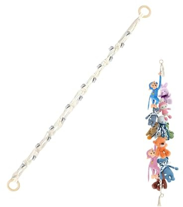 Porte Peluches Suspendu avec 20 Pinces Métalliques Corde Tressée a La Main 200cm pour Rangement Peluches Déco Chambre D'Enfant Pour Suspension Jouets Et Accessoires