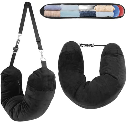 AHRLIC Coussin de nuque rembourré doux pour voyage - Multifonctionnel - En forme de U - Remplissage de vêtements pour plus d'espace de bagage - Sangle réglable pour avion, camping, train, randonnée