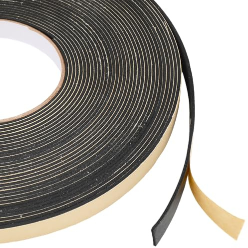 CRASPIRE 49 Feet Foam Tape Weather Stripping Window Seal Strip EVA 0.59 x 0.08in Black Single Sided Self Adhesive Insulation Weatherproof Gasket Tape for Sliding Window Door Car Soundproofing