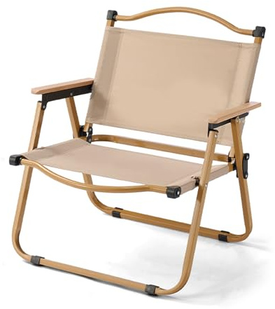 Silla de camping plegable portátil y ligera, no requiere montaje, madera de haya, ideal para senderismo, picnic, pesca, caza y actividades de césped (beige, grande)