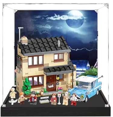 Acrylic Display Case for Lego 75968 4 Privet Drive Model, 3mm Dustproof Display Box, Display Case Compatible with Lego 75968 (Model Not Included) (Background Black Base A)
