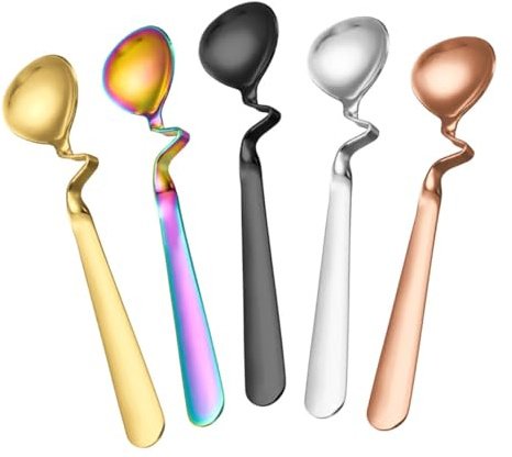 TOYANDONA Cucharas De Acero Inoxidable Para Mezclar Café y Postres 5 Piezas Mango Curvo Colores Variados Multifunctional Uso Cocina y Hotel