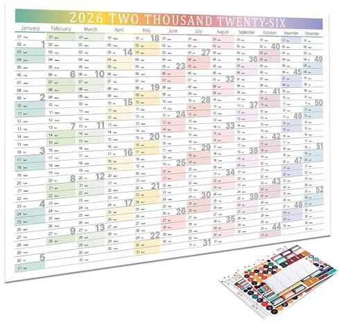 Calendario 2026 12 Meses - Póster Semanal Anual De Papel Grueso,Gran Planificador De Pared Enero-Diciembre 12 Meses | Para Oficina Escuela Profesor Estudios Familia Trabajo Planificación Navidad N