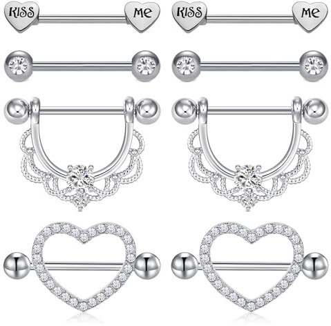 Crdifu Set di piercing per capezzoli, 14 g, in acciaio chirurgico, 16 mm, da donna