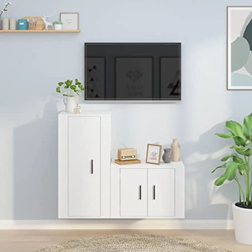 Générique Ensemble de Meubles TV 2 pcs Blanc Bois d'ingénierie,Meubles, Meubles TV,3188454