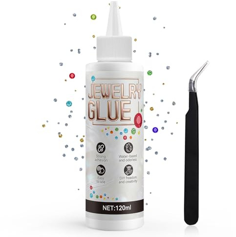 Allisway Smycken stenlim, smyckeslim för pyssel, starkt lim, vattentät, snabbtorkande, lämplig för strass, smycken och textilier, 120 ml