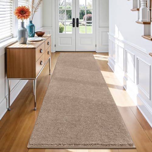 Enyhom Teppich Läufer 80 x 200cm, Waschbar Langer Küchenläufer Flauschig Weich rutschfest Läufer Flur Hochwertig Teppich Flur für Eingang Waschküche, Braun&Weiß