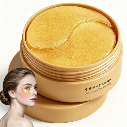 60 Parches de Colágeno para el Contorno de Ojos contra Ojeras, Bolsas & Líneas de Expresión – Mascarilla Anti-Edad Hidratante y Descongestionante para el Contorno de Ojos (30 Pares, Dorado)