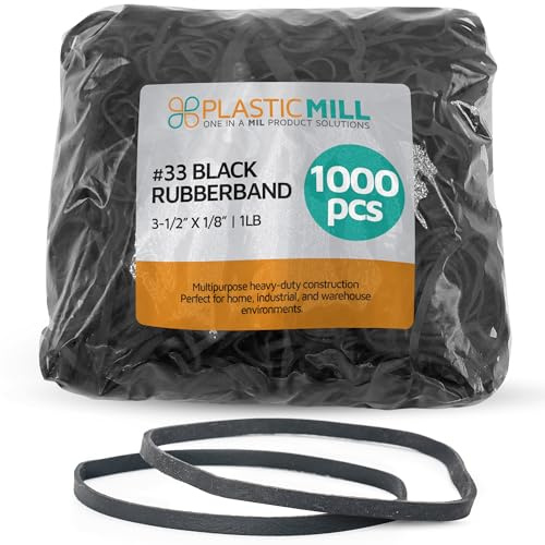 PlasticMill Rubber Bands - #33 Size - Rubberbands - 2Lb/1000 Count 2 Pound / 1000 Count Black