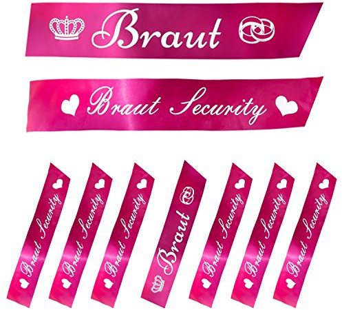 Oblique Unique® Braut + Braut Security Schärpe Set für Junggesellinnenabschied JGA Hochzeit in Pink