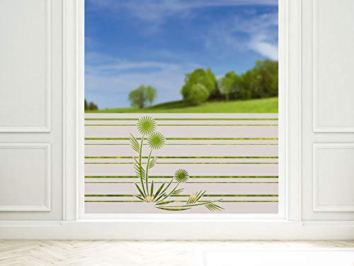 Sichtschutzfolie Blumen mit Streifen Milschglas Fensterfolie für Bad mit Motiv Dusche Bilder Fenster Dekor Sichtschutz Glas Duschkabine / 90x57cm