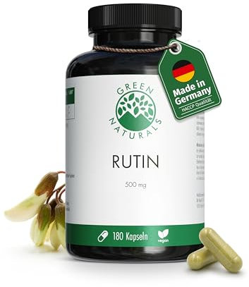Rutin Kapseln - Hochdosiert: 500mg - Vorrat für 6 Monate (180 Kapseln) - Deutsche Herstellung - 100% Vegan & Ohne Zusätze - Green Naturals®