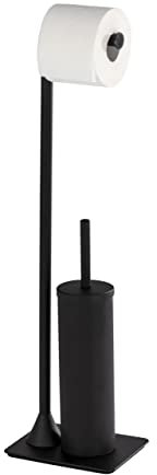 WENKO Stand WC-Garnitur Mod. Hella, Toilettenpapier-Halter & WC-Bürstenhalter inkl. Bürste, lackierter Stahl, Schwarz matt