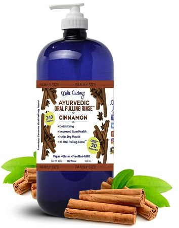 Organic Oil Pulling for Teeth and Gums | Natural Cinnamon Flavored Oral Rinse Mouthwash | Essential Oils for Bad Breath | Ayurvedic Oil Pulling for Whitening Teeth & Fresh Breath, Family Size-32 FL Oz