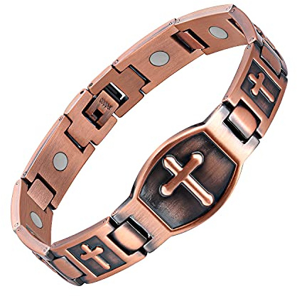 Jecanori Pure Copper Bracelet for Men, Ultra Strength Magnetic Cross Bracelets for Men, Mens Copper Cross Bracelet, Jewelry Gift with Sizing Tool